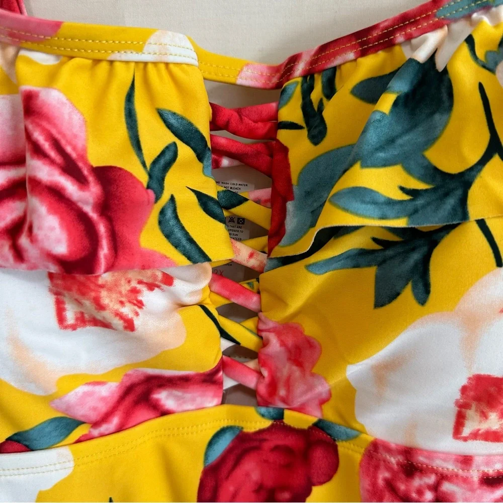 Women’s Floral One Piece Swimsuit in Yellow & Pink Size 2X - Picture 2 of 9